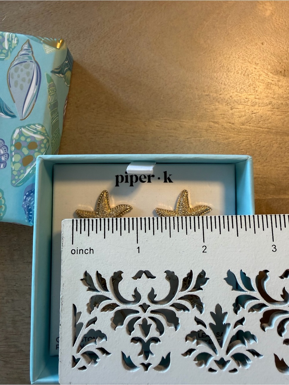 piper·k Gold Starfish Pearl Drop Earrings - Gold and White - Picture 6 of 8